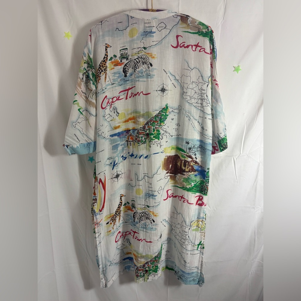 Gap Love Dreamwell Print Crinkle Popover Linen Blend Oversized Shirt Dress  M - Picture 2 of 16